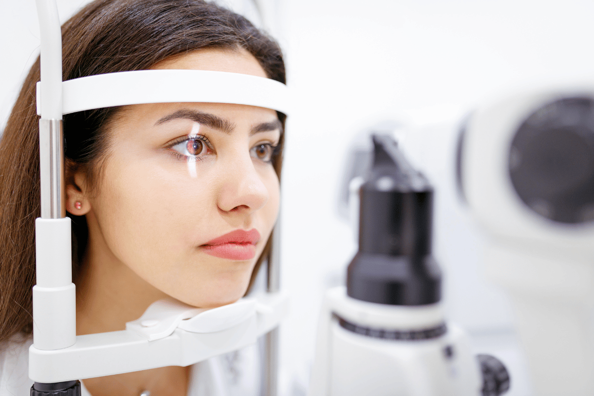 a woman getting an eye exam